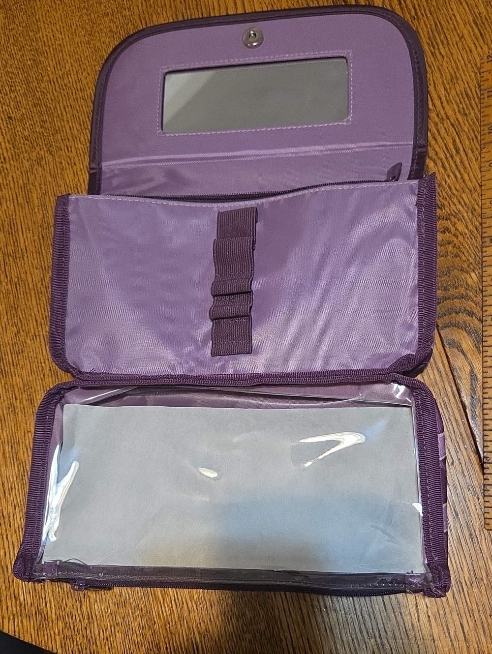 Purple Travel Organizer Pouch with Mirror